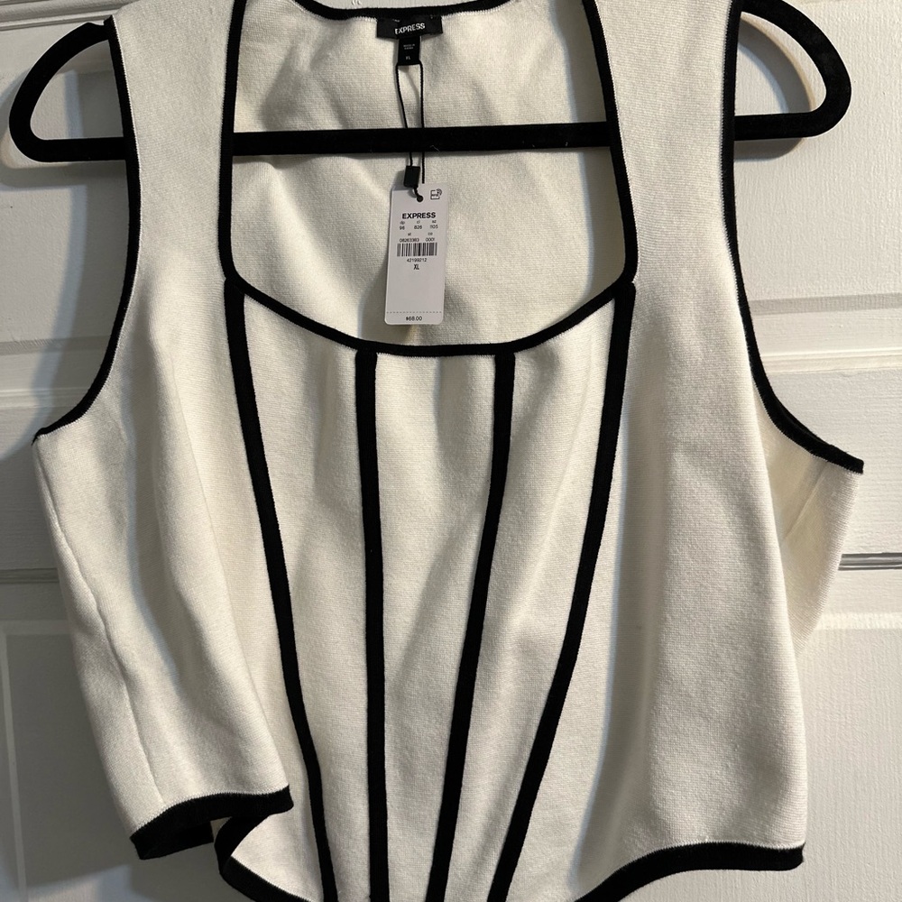 NEW Express Women's Black-Trimmed White Crop Top